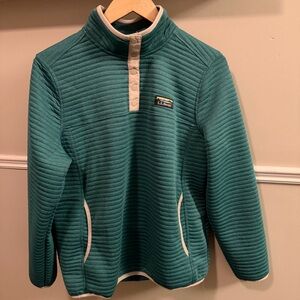 L.L.Bean Women’s Quilted Fleece Snap Neck Pullover M Petite Teal Kangaroo Pocket